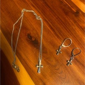 18 inch James Avery curb chain, St. Teresa pendant, lever back dangle earrings